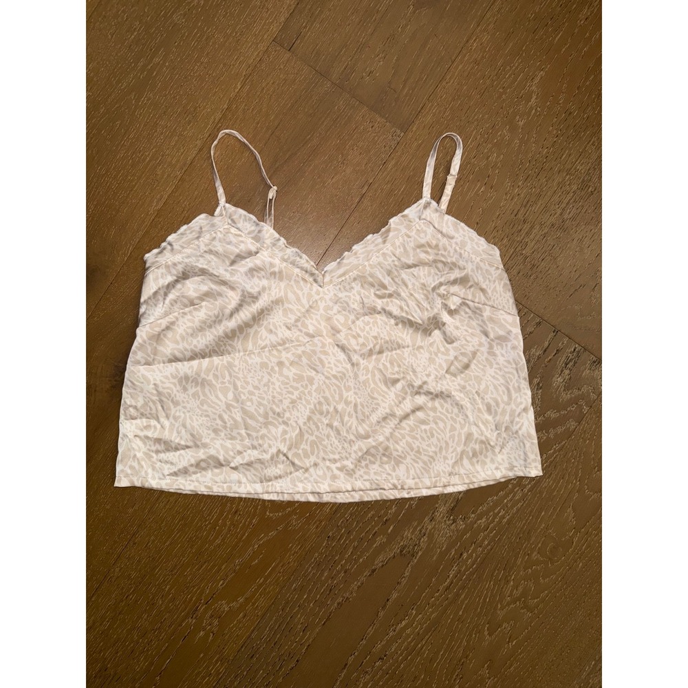 Colsie Womens Animal Print Camisole Top Beige Cream Lettuce Trim Size M